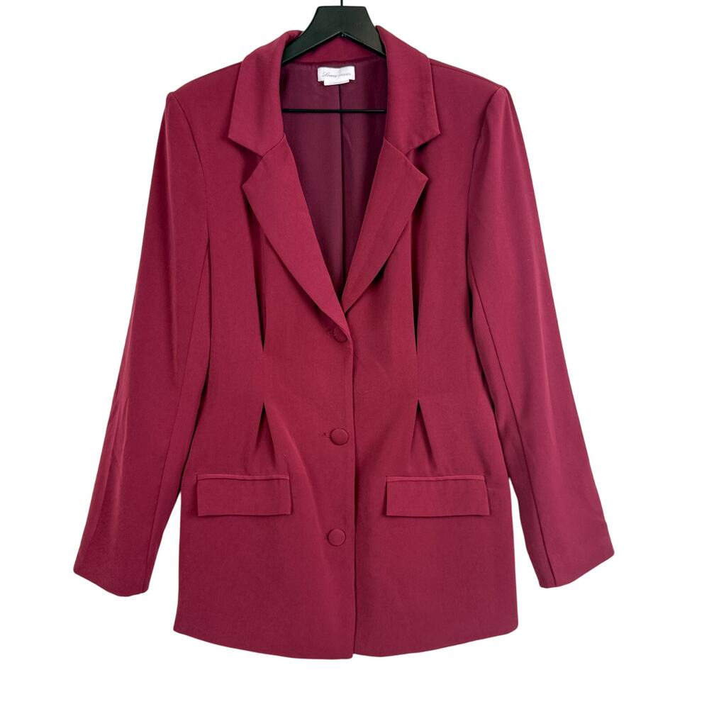 Lovers + Friends Cinched Pleated Blazer Jacket Dark Pink - L